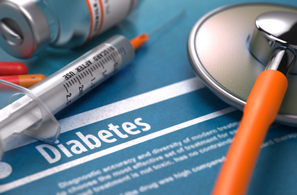 Diabetes - Printed Diagnosis on Blue Background.